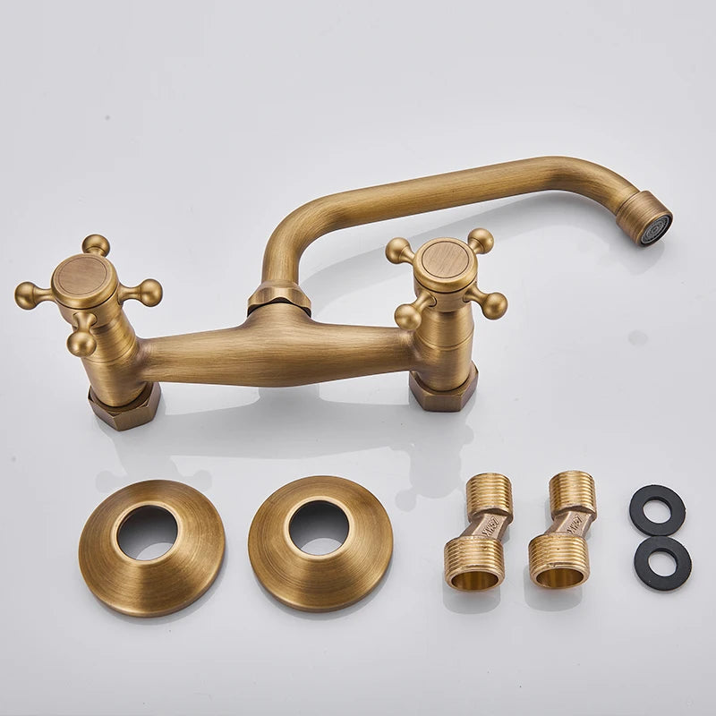 Antique Brass Kitchen Sink Faucet 360 Swivel Spout Hot and cold Bathroom Kitchen Mixer Crane Mop Pool Taps Dual Handle Faucet