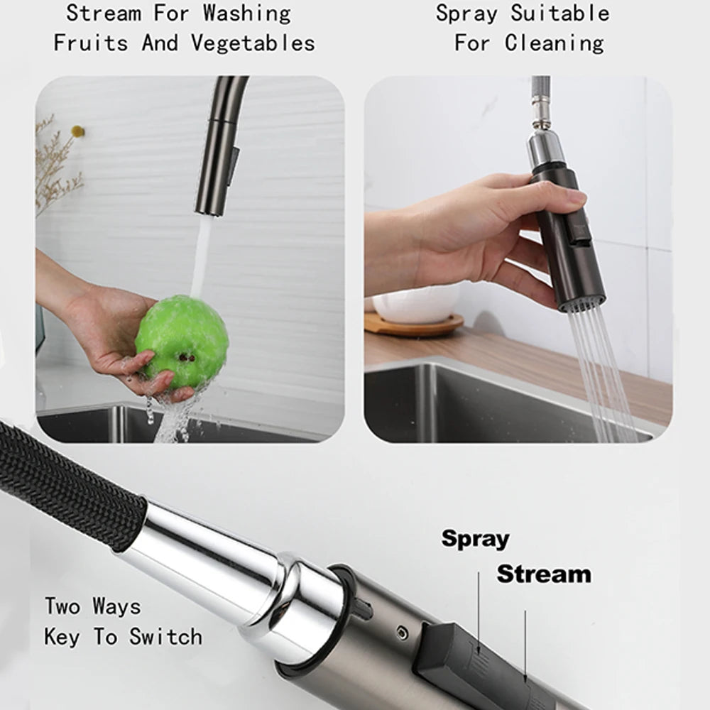 Deck Mounted Kitchen Faucet Pull Out Mixer Tap Bagnolux Gun Gray Brass Two Function Single Handle Hot and Cold Water Crane