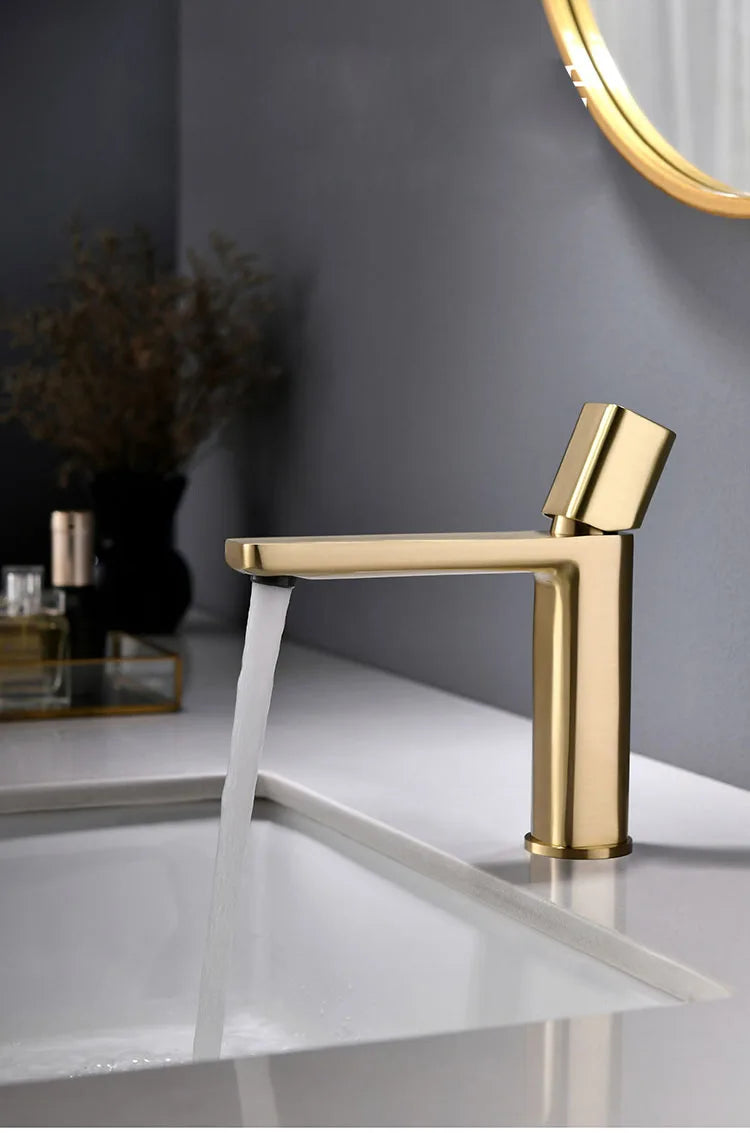 Becola Basin Sink Bathroom Faucet Deck Mounted Hot Cold Water Basin Mixer Taps Brush Golden Matte Black Lavatory Sink Tap Crane