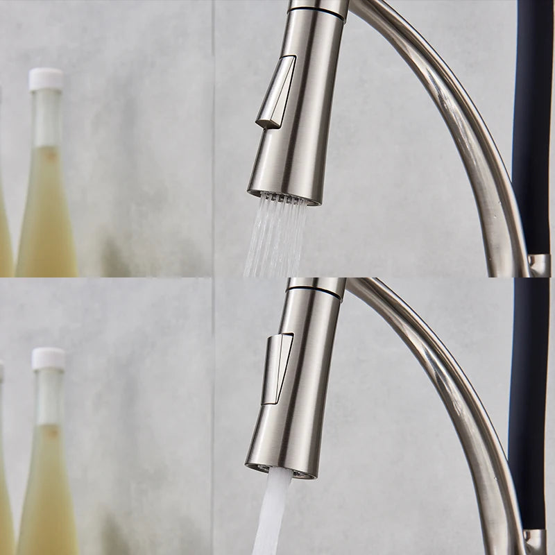 Black LED Kitchen Sink Faucet Swivel Pull Down Kitchen Faucet Sink Tap Mounted Deck Bathroom Mounted Hot and Cold Water Mixer