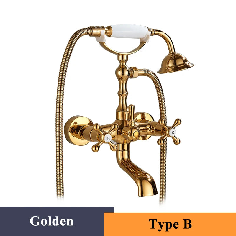 ULGKSD Antique Bronze Bathtub Shower Faucet W/ Brass Spray Wall Mount Hot and Cold Water Mixer Tap Para Bath Shower