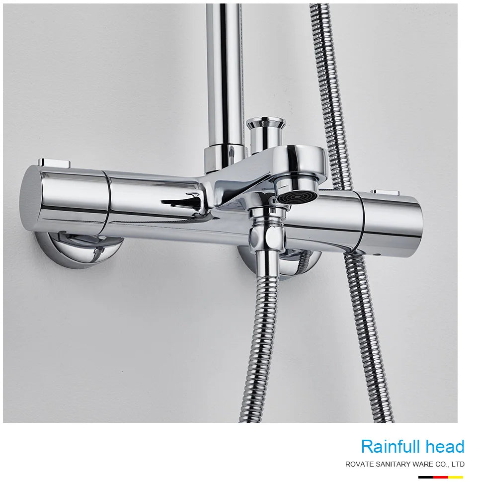 ROVATE Thermostatic Shower Systems with Rain Shower and Adjustable Handheld Shower,Bathroom Shower Set Fixtures