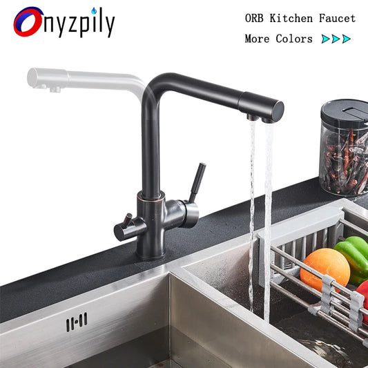 Black White Brass Luxury Pure Water Kitchen Faucet Dual Handle Hot and Cold Drinking Water 3-way Filter Kitchen Mixer Taps