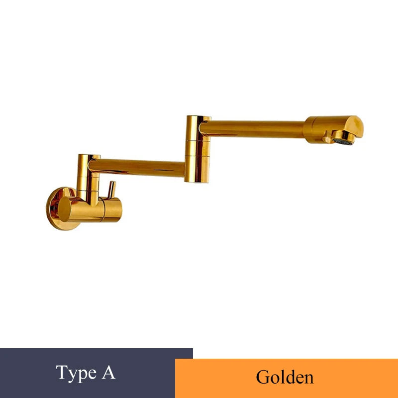 Brushed Gold Kitchen Faucet Wall Mount Bathroom Basin Faucet Cold Water Washing Tap Rotate Folding Spout Brass Vanity Sink Crane