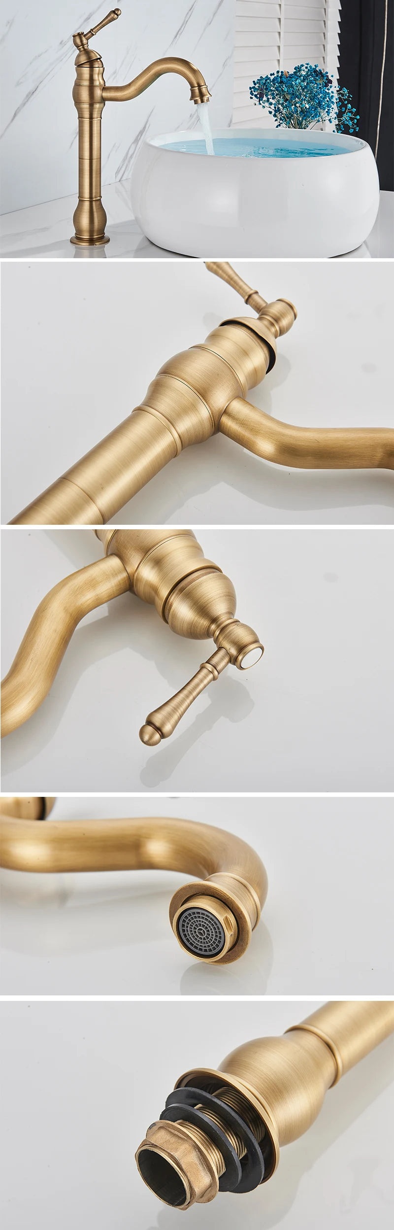 Rozin Antique Brass Basin Faucet 5 Colors Deck Mounted Single Handle Bathroom Crane Long Spout Lavatory Sink Hot Cold Mixer Tap