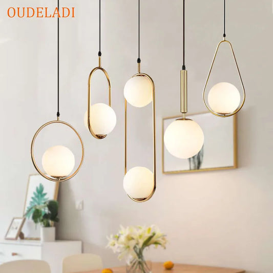 Nordic Hoop Gold Glass Ball Pendant Lights