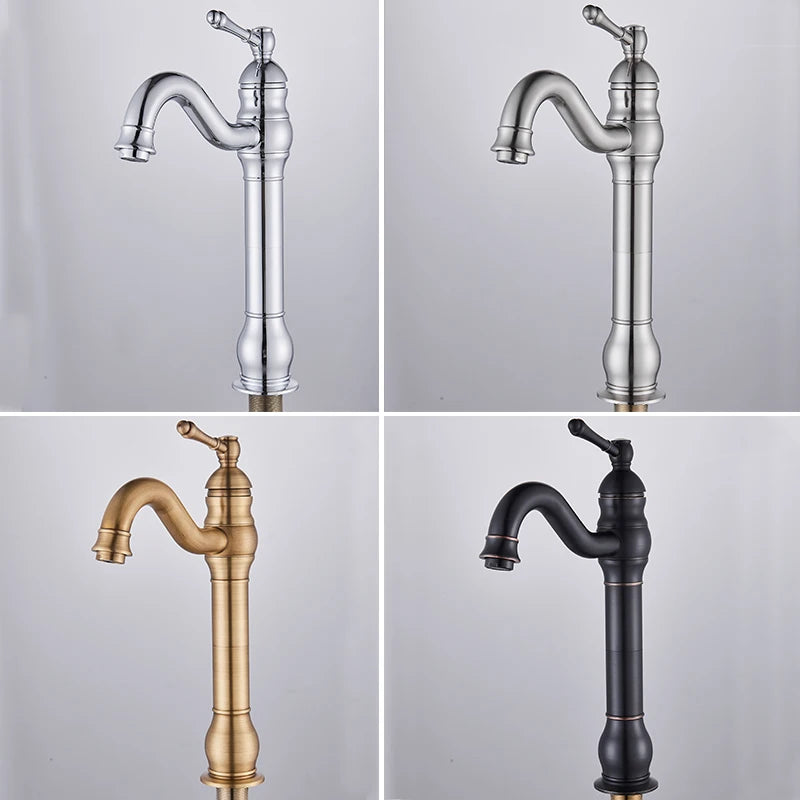 Rozin Antique Brass Basin Faucet 5 Colors Deck Mounted Single Handle Bathroom Crane Long Spout Lavatory Sink Hot Cold Mixer Tap