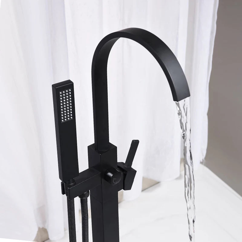 Luxury Matte Black Bathtub Faucet Freestanding Bathroom Tub Faucet  6 Types Spout Floor Mounted Bath Shower Mixer Tap