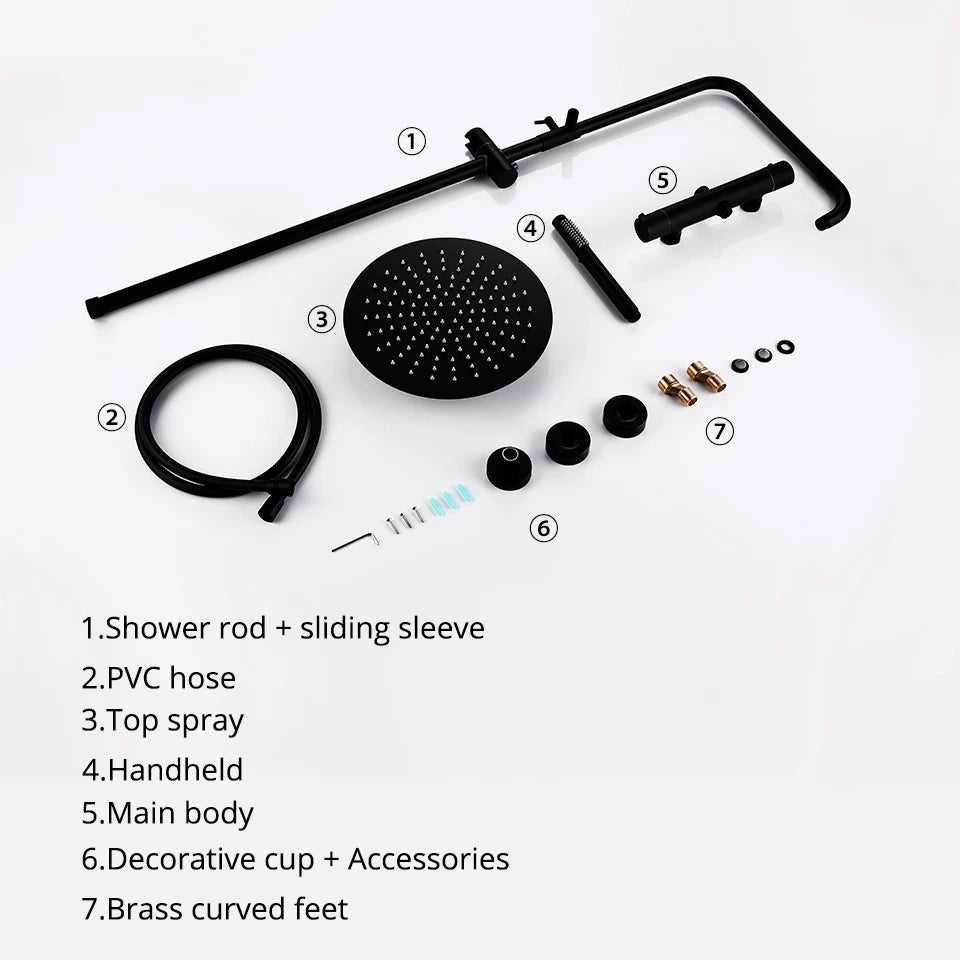 Black Thermostatic Shower Set Mixer Tap System Built-in Bathtub Faucet With Thermostat Diverter Valve Handheld Wall Rain Head