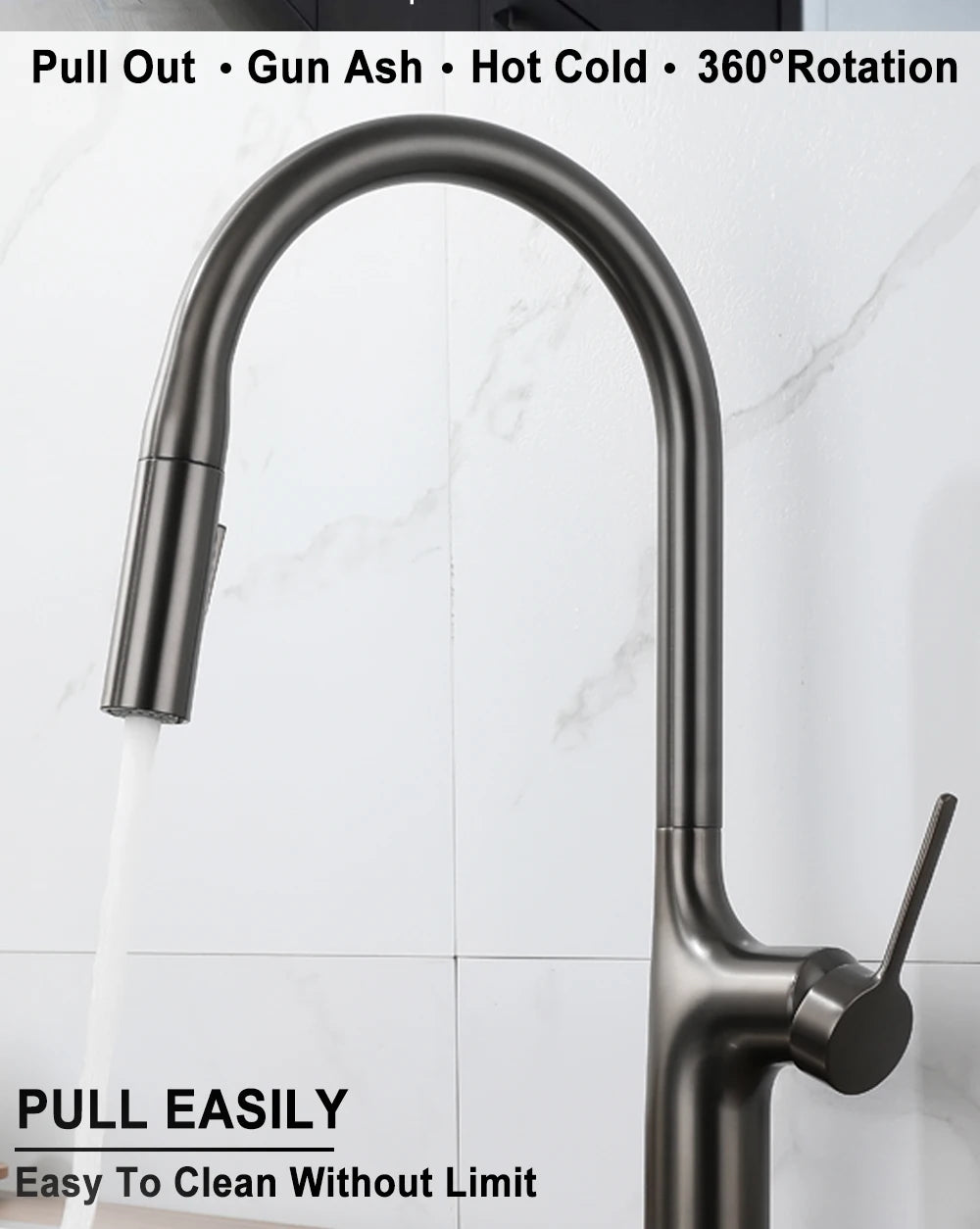 Deck Mounted Kitchen Faucet Pull Out Mixer Tap Bagnolux Gun Gray Brass Two Function Single Handle Hot and Cold Water Crane