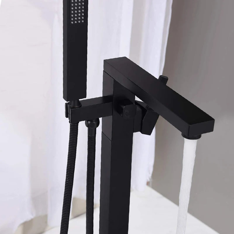 Luxury Matte Black Bathtub Faucet Freestanding Bathroom Tub Faucet  6 Types Spout Floor Mounted Bath Shower Mixer Tap