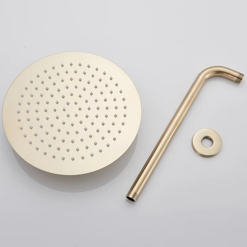 Bathroom Rainfall Shower Tap Brushed Gold Shower Faucet Set Wall Mount Round Shap Bathtub Shower With ABS Shower  Mixer Tap