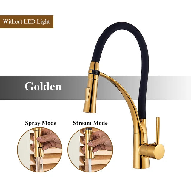 Brushed Nickel Rubber Kitchen Faucet Mixer Tap Rotation Pull Down Stream Sprayer Taps Hot Cold Water Tap One Handle Kitchen Tap