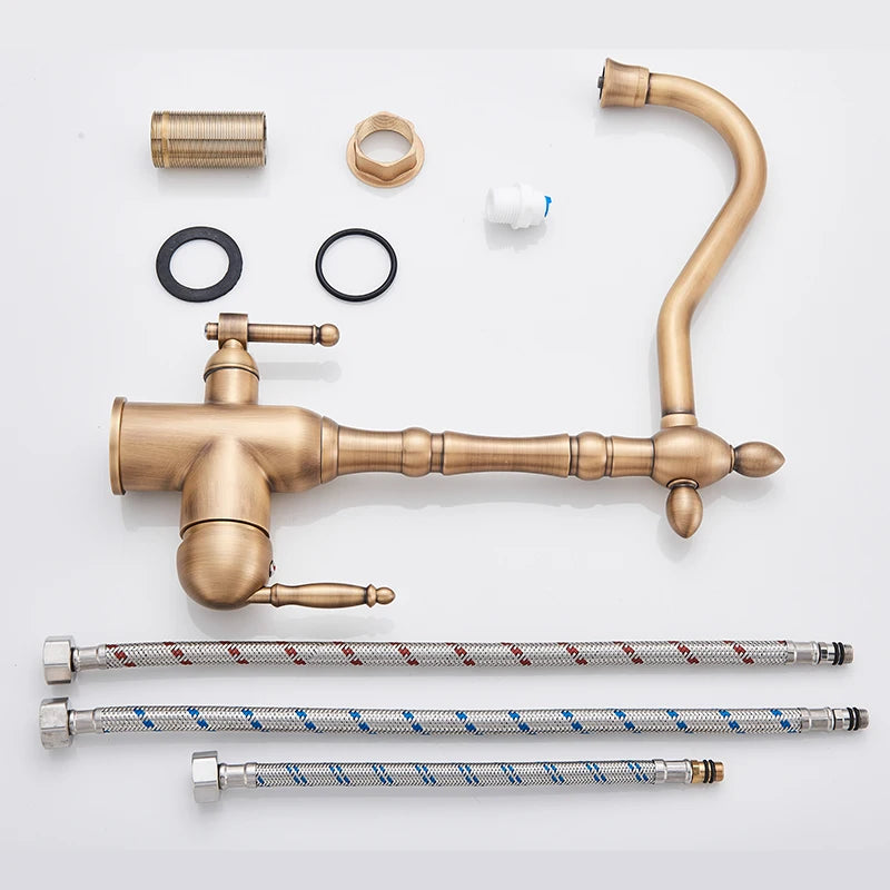 Antique Brass Filtered Kitchen Faucet Purify Faucets Mixer Tap Hot Cold Water 360 Rotation Water Purification Water Crane Tap
