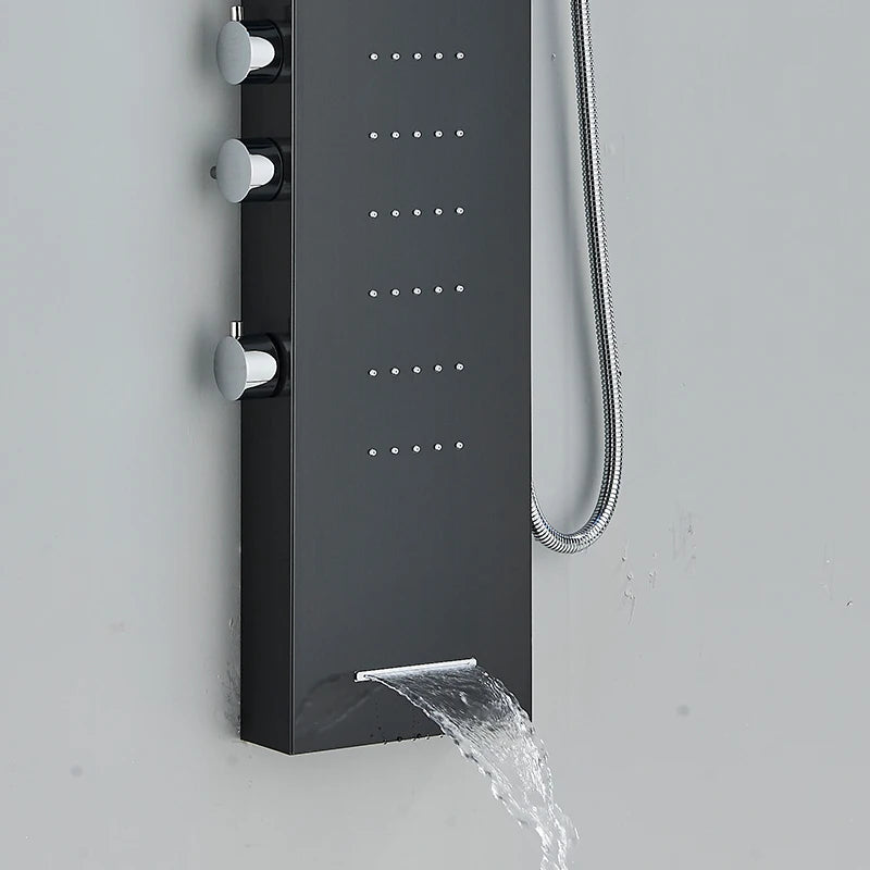 Bathroom LED Rain/Waterfall Head Shower Panel Digital Display Screen Massage Jets Waterfall Bath Tub Spout Shower Column