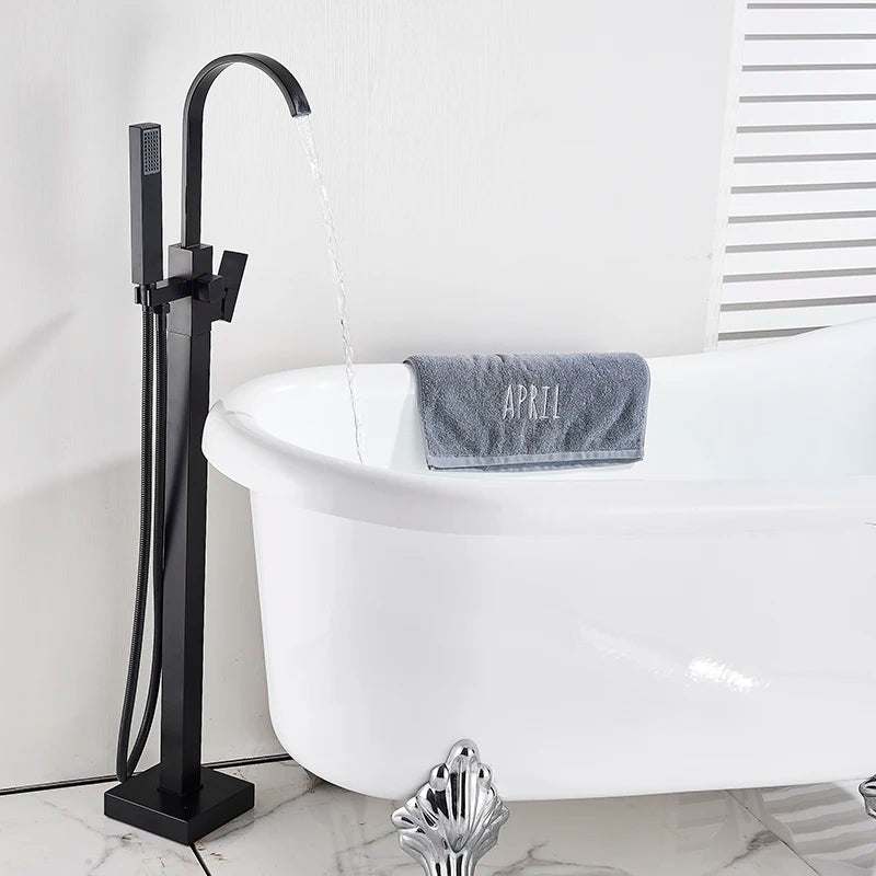 Luxury Matte Black Bathtub Faucet Freestanding Bathroom Tub Faucet  6 Types Spout Floor Mounted Bath Shower Mixer Tap