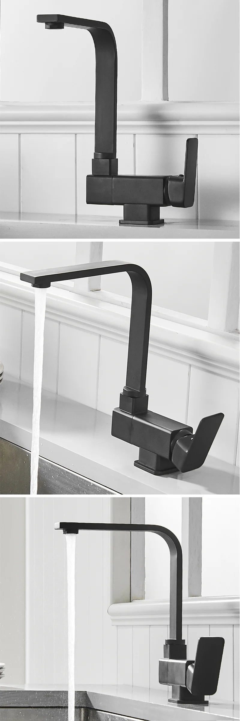 Black Kitchen Faucet 360° Rotating Fold Hot Cold Water Mixer Tap Deck Mount Sink Faucets 304 stainless steel quality Crane
