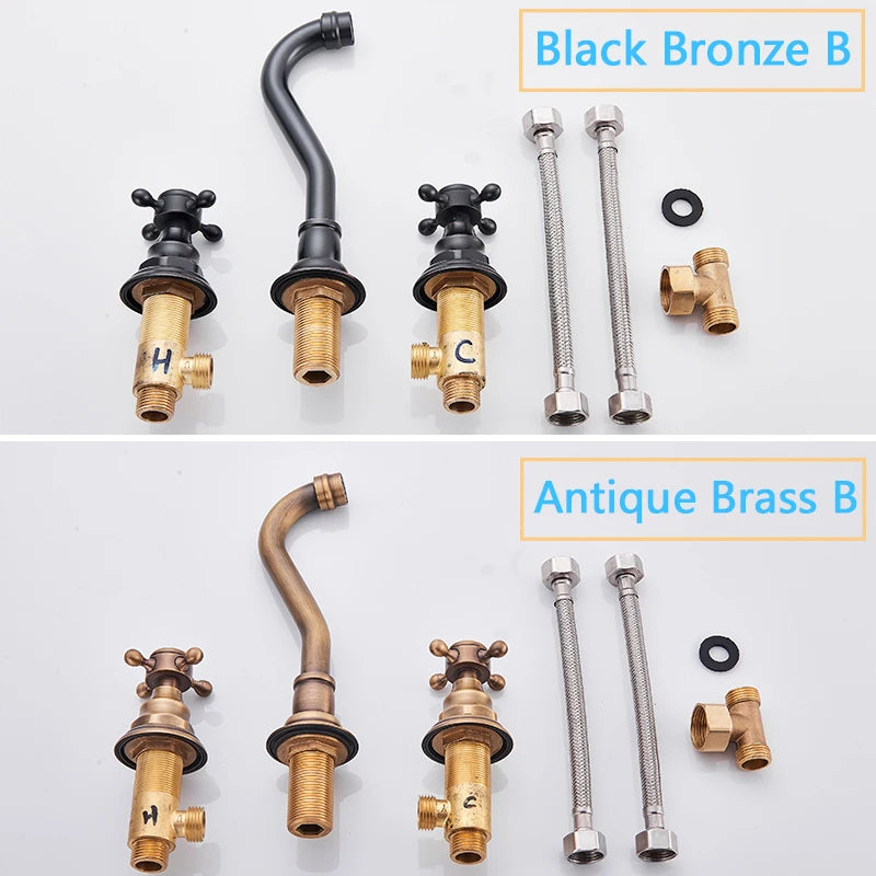 Rozin Black Basin Faucet Wall Mounted Dual Handles Bathroom Faucets Swivel Spout Antique Brass Crane Hot Cold Water Mixer Tap