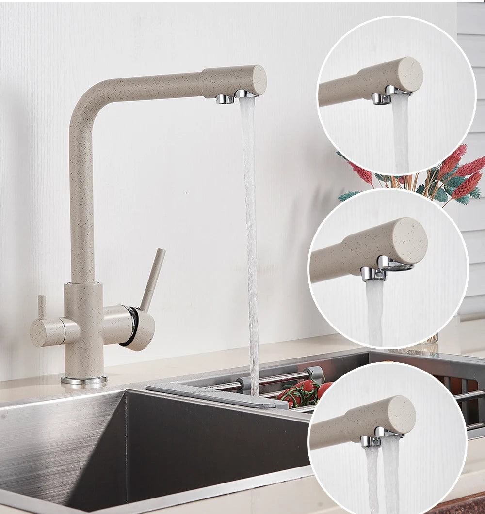 Black White Brass Luxury Pure Water Kitchen Faucet Dual Handle Hot and Cold Drinking Water 3-way Filter Kitchen Mixer Taps