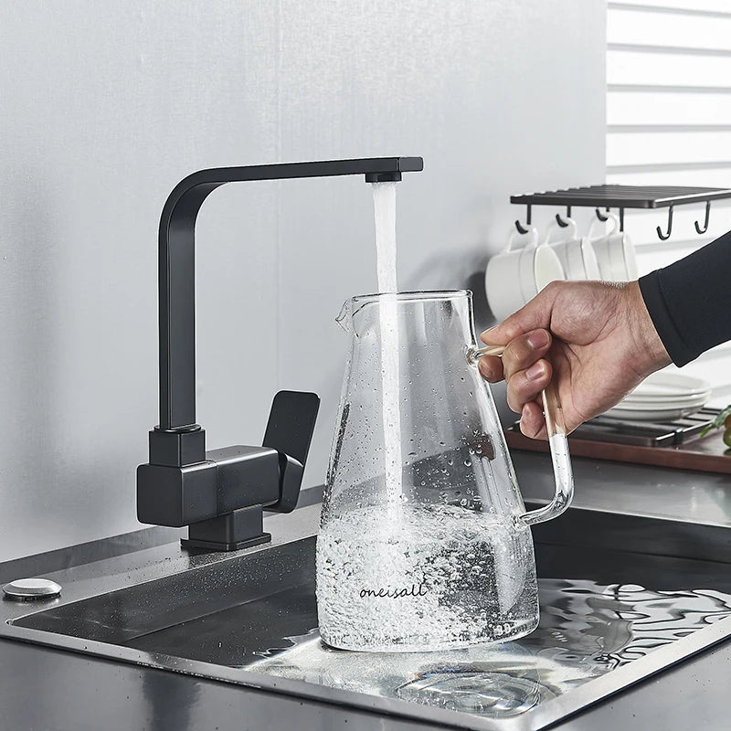 Black Kitchen Faucet 360° Rotating Fold Hot Cold Water Mixer Tap Deck Mount Sink Faucets 304 stainless steel quality Crane