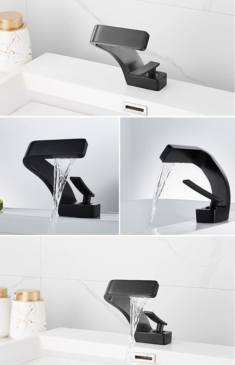 BAKALA Bathroom Deck Mounted Basin Faucet Black Sink Tap Single Hole Water Tap Hot and Cold Mitigeur Salle De Bain Mixer Faucet