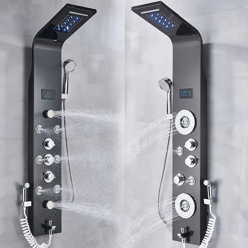 Black Shower Panel Column LED Bathroom Shower System