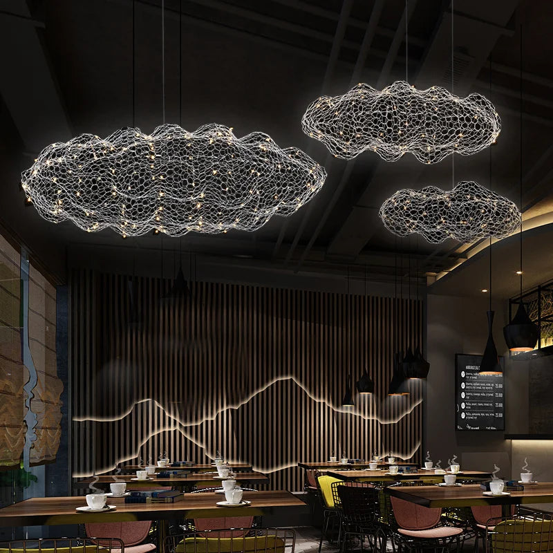 Art Decor Hollow Cloud Pendant Lights For Living Room Bedroom Staircase Danish Design Lamp Industrial Loft Firefly Chandelier