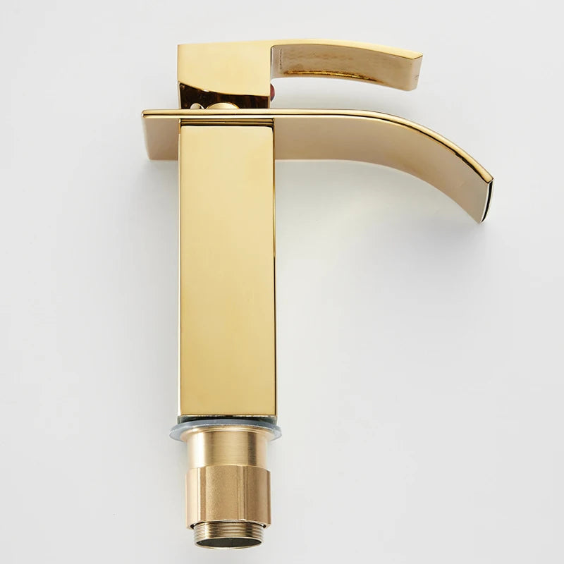 Basin Faucet Gold Waterfall Faucet Bathroom Faucet Deck Mounted Bathroom Toilet Basin Faucet Mixer Tap Hot and Cold Sink Faucet