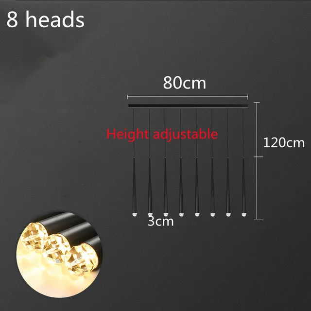 Postmodern Golden Black Long Luxury Crystal LED Chandeliers