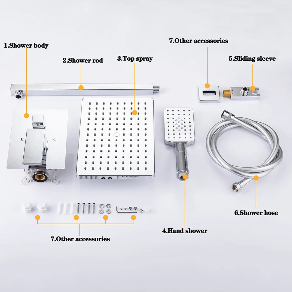 Thermostatic Shower Faucet Chrome Waterfall Rain Shower