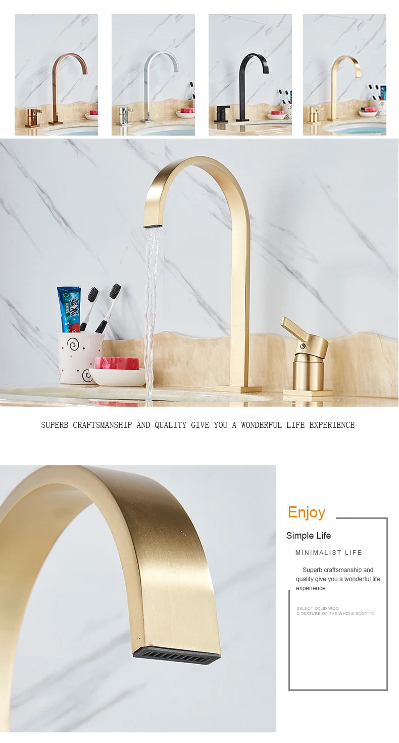 SHBSHAIMY Brushed Golden Basin Faucet Single Handle Widespread Sink Faucet Bathroom Mixer Tap Wide Spout Vessel Hot Cold Water