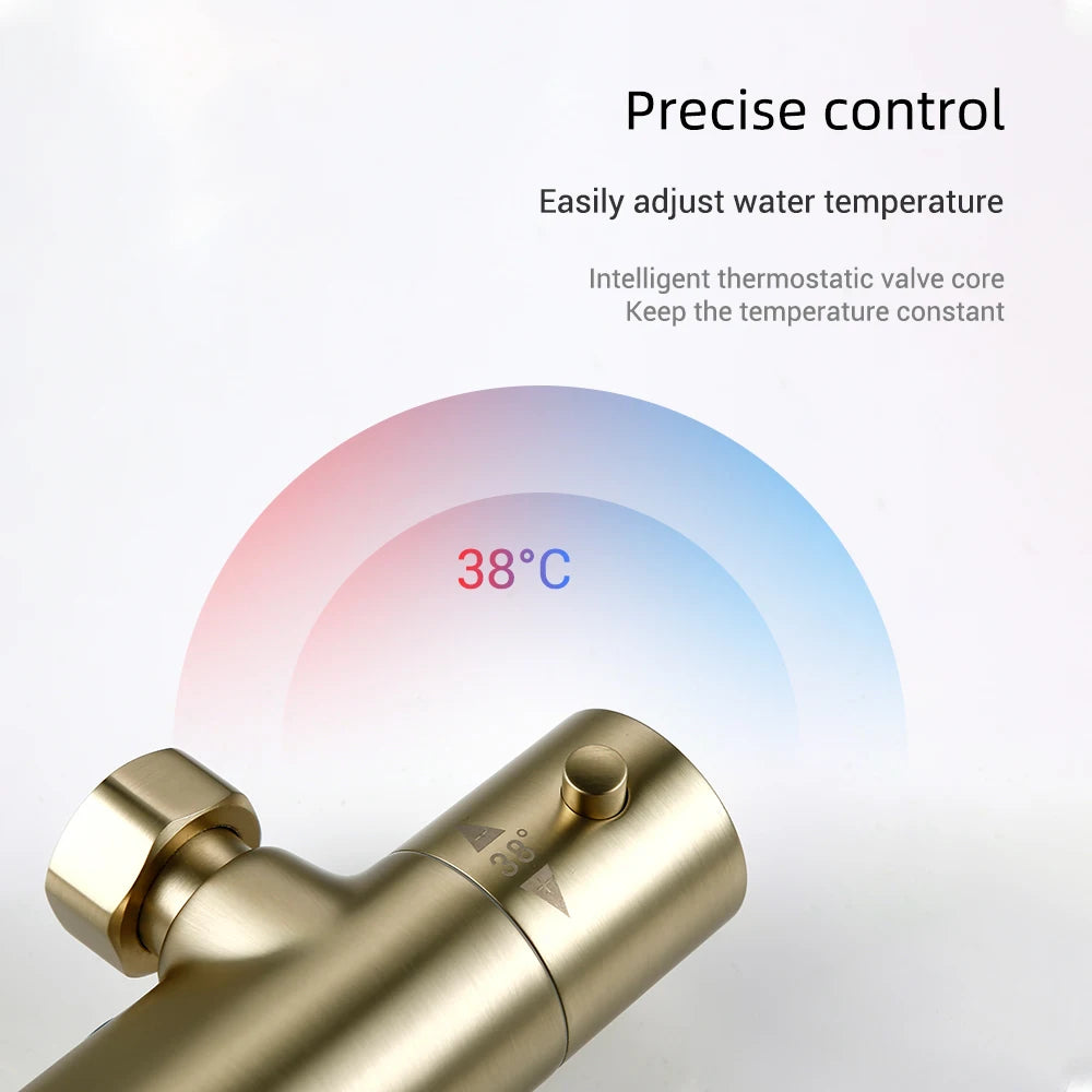 Shower System With Thermostatic Shower Faucet Thermostat Bathroom Mixer Tap Rain Head Wall-Mount Handheld Sprayer