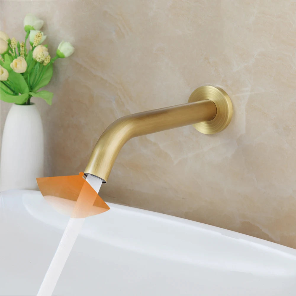 JIENI Black Chrome Lavatory Bathroom Faucet Wall Mount Sensor Faucet Automatic Free Touch Sensor Bathroom Sink Mixer Tap Faucet