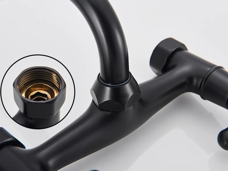 Rozin Black Basin Faucet Wall Mounted Dual Handles Bathroom Faucets Swivel Spout Antique Brass Crane Hot Cold Water Mixer Tap