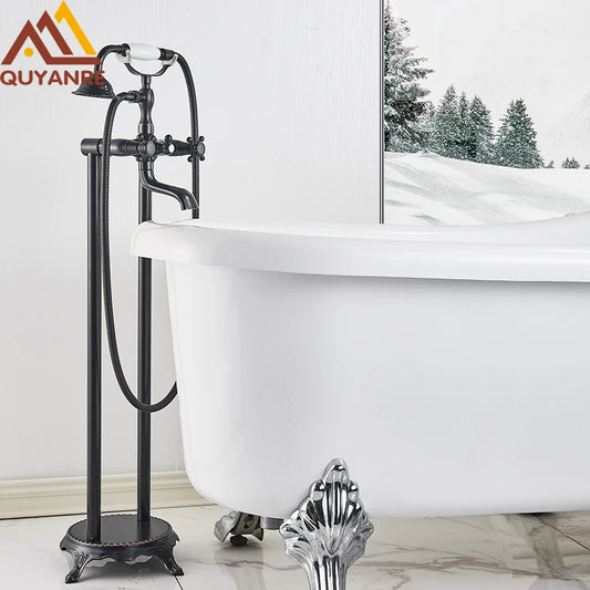 Bronze Black Floor Standing Faucet Dual Handles Hot Cold Water Shower Mixer For Bathroom Bathtub Shower Faucet Shower Mixer