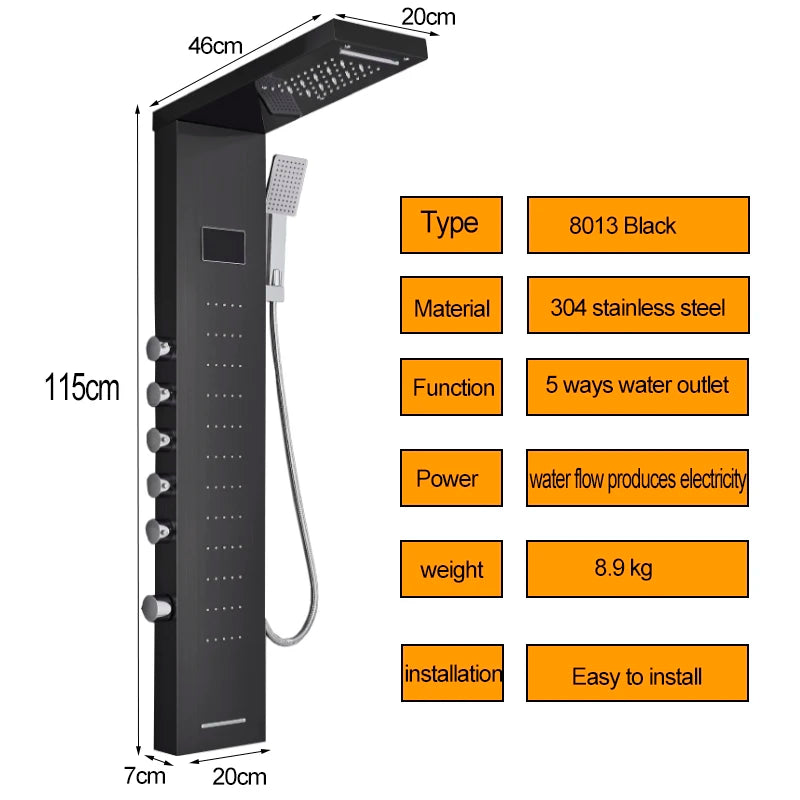 LED Shower Panel 5 Function Bathroom Shower Faucet