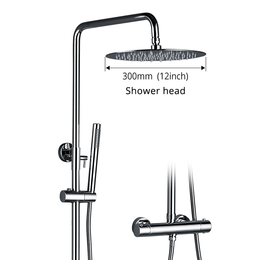 Shower System With Thermostatic Shower Faucet Thermostat Bathroom Mixer Tap Rain Head Wall-Mount Handheld Sprayer