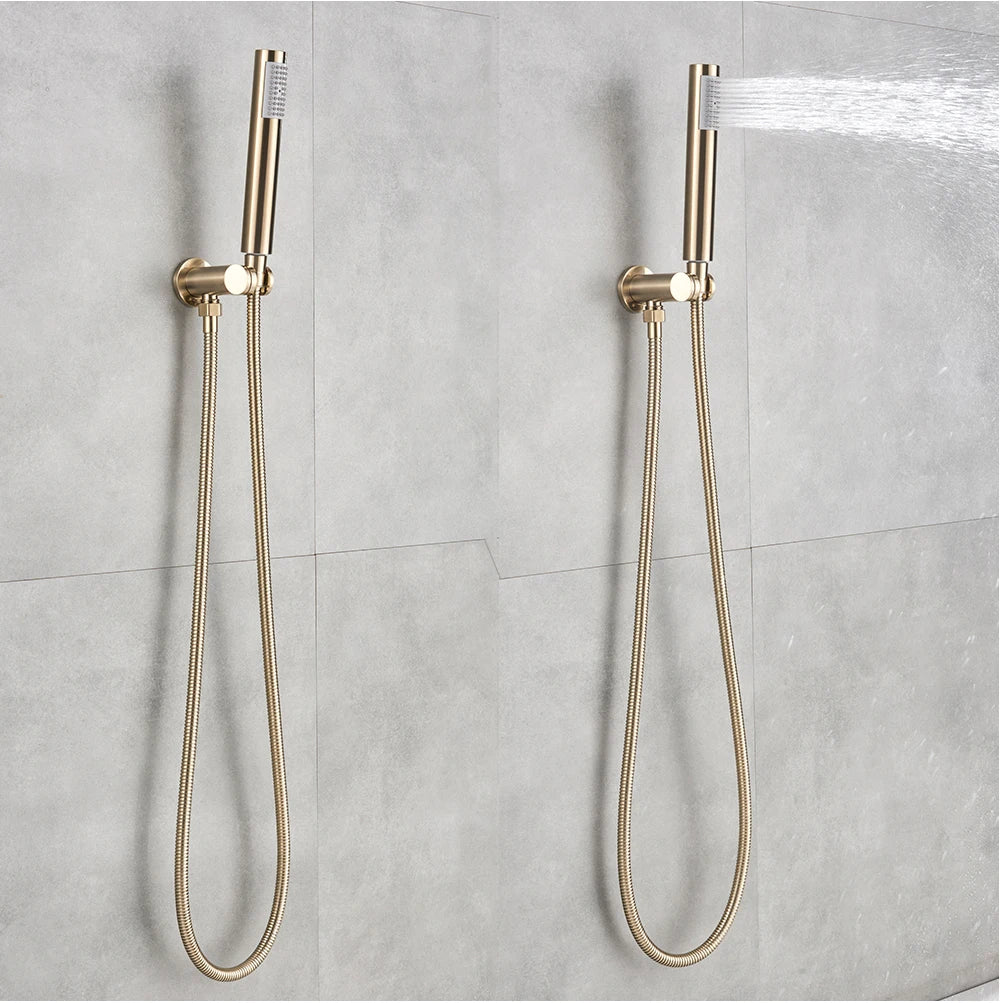 POIQIHY Brushed Gold Shower Faucet Embedded In Shower Mixer Tap Wall Mounted Bathroom Rainfall Shower Tap Set Brass 3-ways