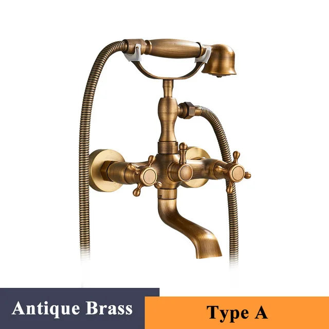 ULGKSD Antique Bronze Bathtub Shower Faucet W/ Brass Spray Wall Mount Hot and Cold Water Mixer Tap Para Bath Shower