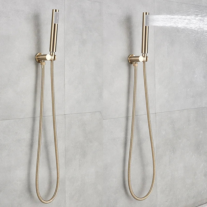 Bathroom Rainfall Shower Tap Brushed Gold Shower Faucet Set Wall Mount Round Shap Bathtub Shower With ABS Shower  Mixer Tap