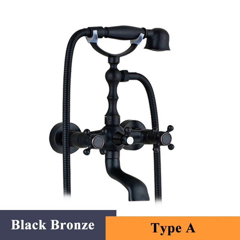 ULGKSD Antique Bronze Bathtub Shower Faucet W/ Brass Spray Wall Mount Hot and Cold Water Mixer Tap Para Bath Shower