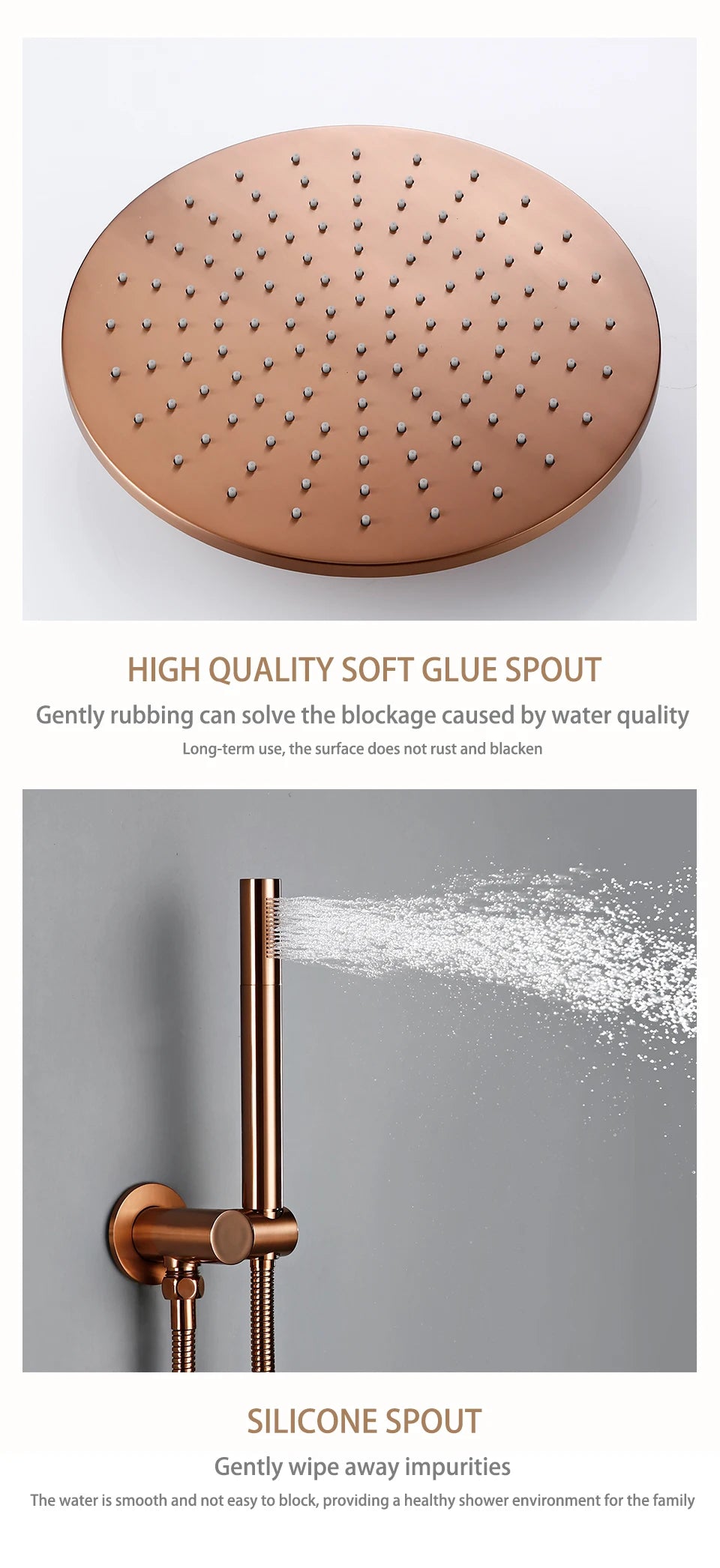 Shower Set Bath Brushed Rose Gold Rainfall Bathroom Faucet Brass Diverter Mixer Tap Hand Held 8-12" Head Wall Arm Valve Kit