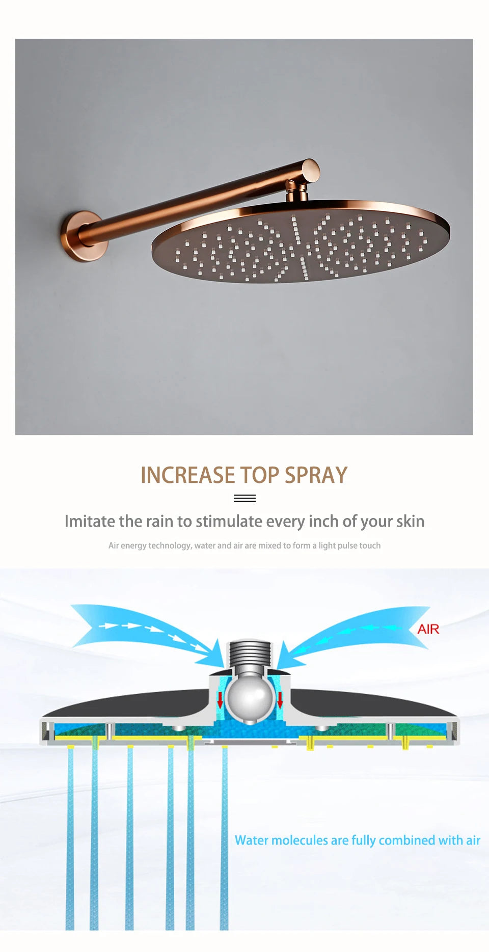 Shower Set Bath Brushed Rose Gold Rainfall Bathroom Faucet Brass Diverter Mixer Tap Hand Held 8-12" Head Wall Arm Valve Kit