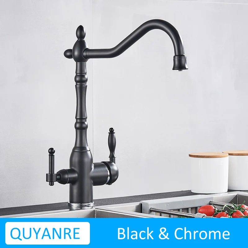 Antique Brass Filtered Kitchen Faucet Purify Faucets Mixer Tap Hot Cold Water 360 Rotation Water Purification Water Crane Tap