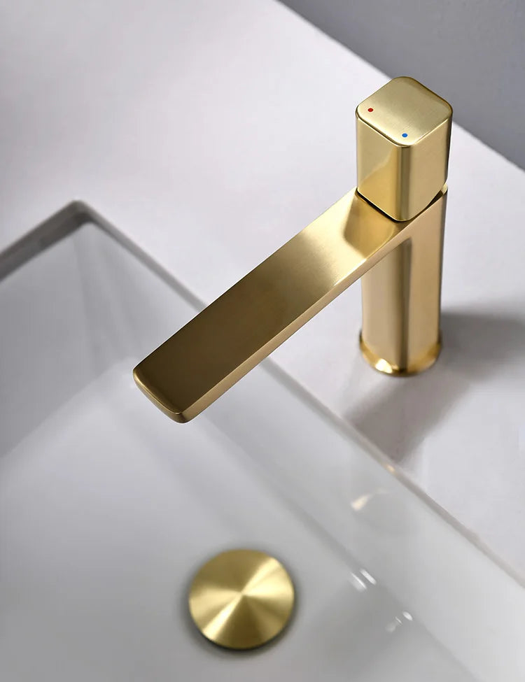 Becola Basin Sink Bathroom Faucet Deck Mounted Hot Cold Water Basin Mixer Taps Brush Golden Matte Black Lavatory Sink Tap Crane