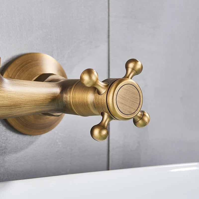 Antique Brass Kitchen Sink Faucet 360 Swivel Spout Hot and cold Bathroom Kitchen Mixer Crane Mop Pool Taps Dual Handle Faucet