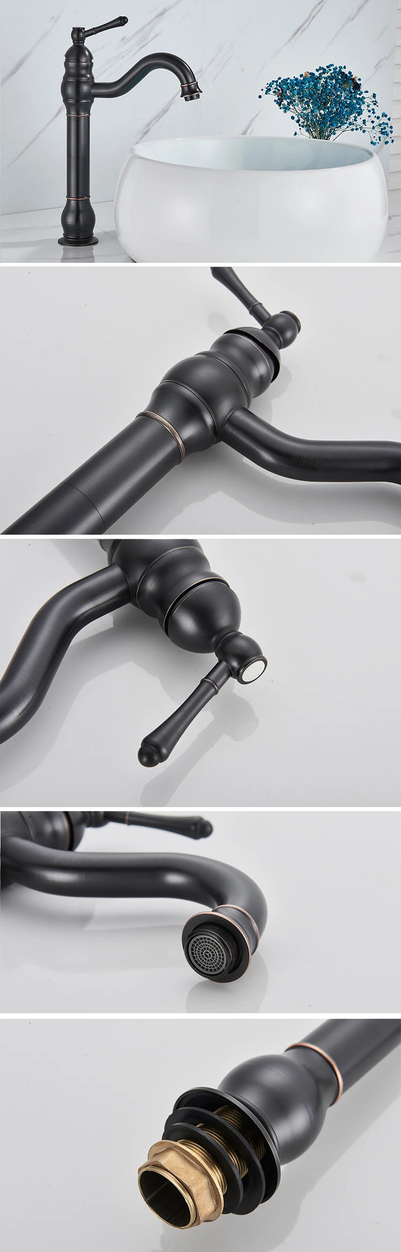 Rozin Antique Brass Basin Faucet 5 Colors Deck Mounted Single Handle Bathroom Crane Long Spout Lavatory Sink Hot Cold Mixer Tap