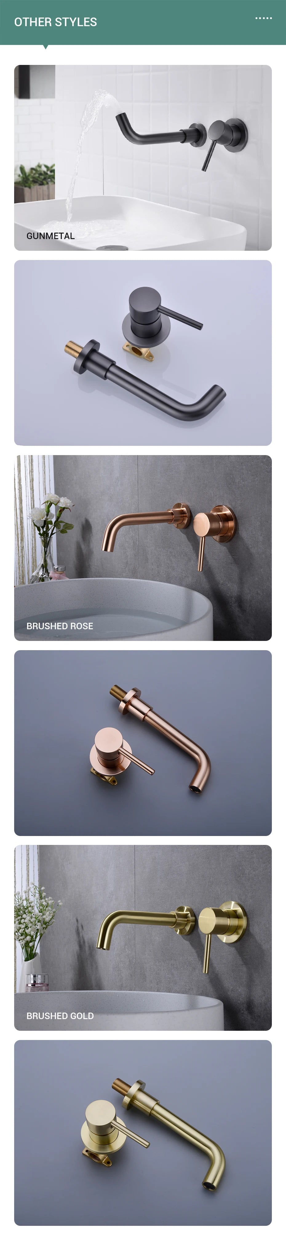 Black Bathroom Sink Faucet  Brass Tap Hot Cold Wash Basin Water Swivel Spout Wall Mounted Bath Mixer Brushed Gold Gunmetal