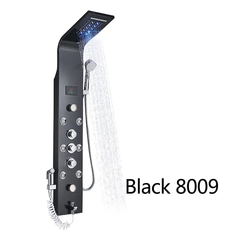 Black Shower Panel Column LED Bathroom Shower System