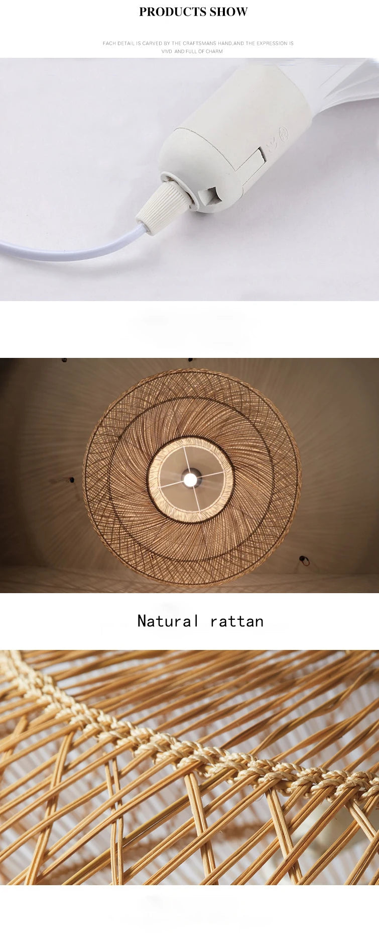 Natural Rattan Lamp Pendant light New Chinese Style Hand-woven Pendant Light for Living Room Hanging Luminaire Dining Room light